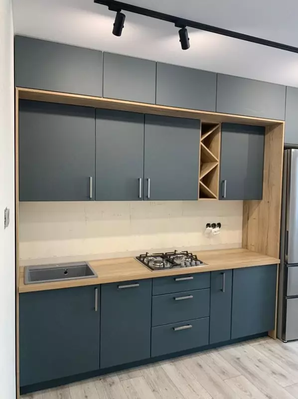 Кухонный гарнитур (прямой) Модель № 005 (Серая синь)