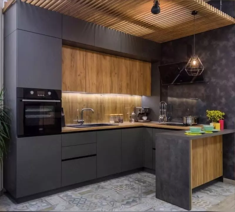 Кухонный гарнитур (прямой) Модель № 010 (Серый/дерево) - 2 770 000 сум