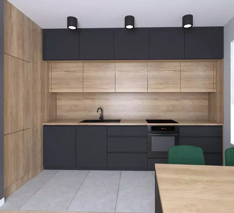 Кухонный гарнитур (прямой) Модель № 011 (Серый/дерево) - 2 770 000 сум