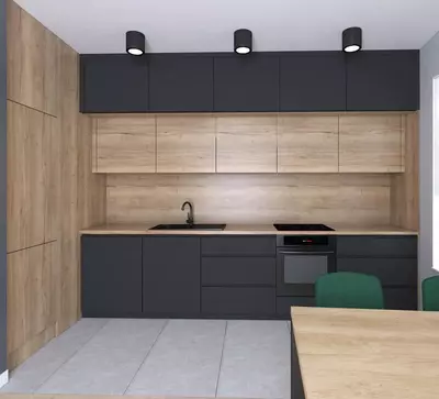 Кухонный гарнитур (прямой) Модель № 011 (Серый/дерево) - 2 770 000 сум / пог. м