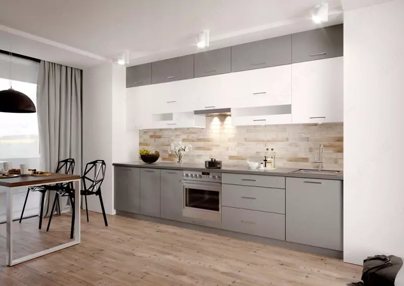 Кухонный гарнитур (прямой) Модель № 014 (Светло-серый/белый) - 2 770 000 сум