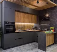 Кухонный гарнитур (прямой) Модель № 015 (Темно-серый/дерево) - 2 770 000 сум