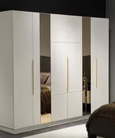 Dizayner 4 eshikli shkaf (oynali) Model № 001 (Oq/oltin)