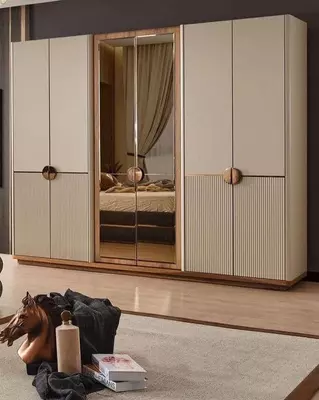 Dizayner 6 eshikli shkaf (oynali) Model № 003 (Bej/oltin)