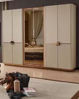 Дизайнерский 6-ти створчатый шкаф (зеркальный) Модель № 003 (Бежевый/золотой)