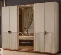 Дизайнерский 6-ти створчатый шкаф (зеркальный) Модель № 003 (Бежевый/золотой) - 1 240 000 сум