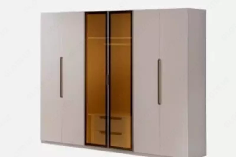 Дизайнерский 6-ти створчатый шкаф (зеркальный) Модель № 009 (Бежевый/золотой)