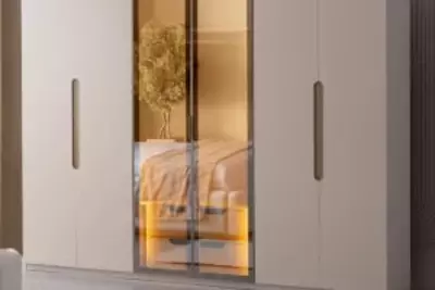 Дизайнерский 6-ти створчатый шкаф (зеркальный) Модель № 009 (Бежевый/золотой) - 1 240 000 сум / кв.м