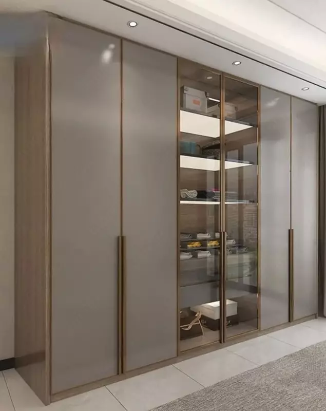 Дизайнерский 6-ти створчатый шкаф (стеклянный) Модель № 012 (Серый/дерево) - 1 240 000 сум