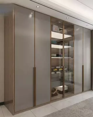 Dizayner 6 eshikli shkaf (shisha) Model № 012 (kulrang/yog'och) - 1 240 000 so'm / kv.m