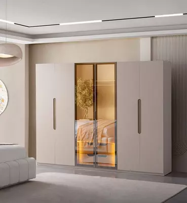 Dizayner 6 eshikli shkaf (shisha) Model № 013 (Karamel/oltin)