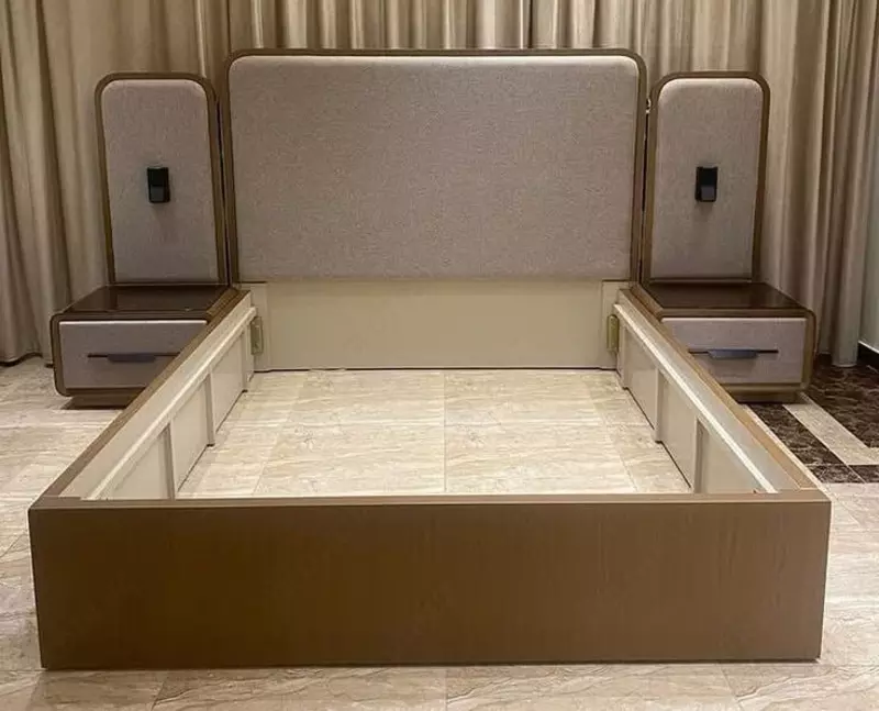 мягкое изголовье декор) Модель№ 008 (Бежевая/дерево)