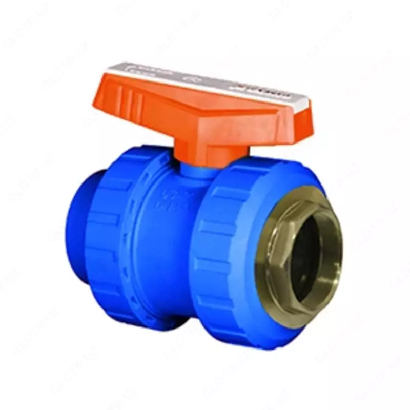 Шаровой кран PP комбинированный с внутренней латунной резьбой (голубой)