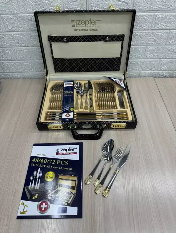  Zepter 3048 premium oshxona anjomlari toplami (oltin qoplamali)  48 dona  12 kishilik  zanglamaydigan polat  sovga qutisi. (Assortiment) - 