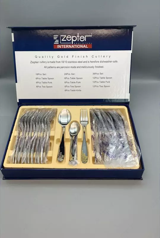 Zepter International OT-4 premium oshxona anjomlari toplami (oltin qoplamali)  18/24/36 dona  zanglamaydigan polat  sovga qutisi. (Assortiment)