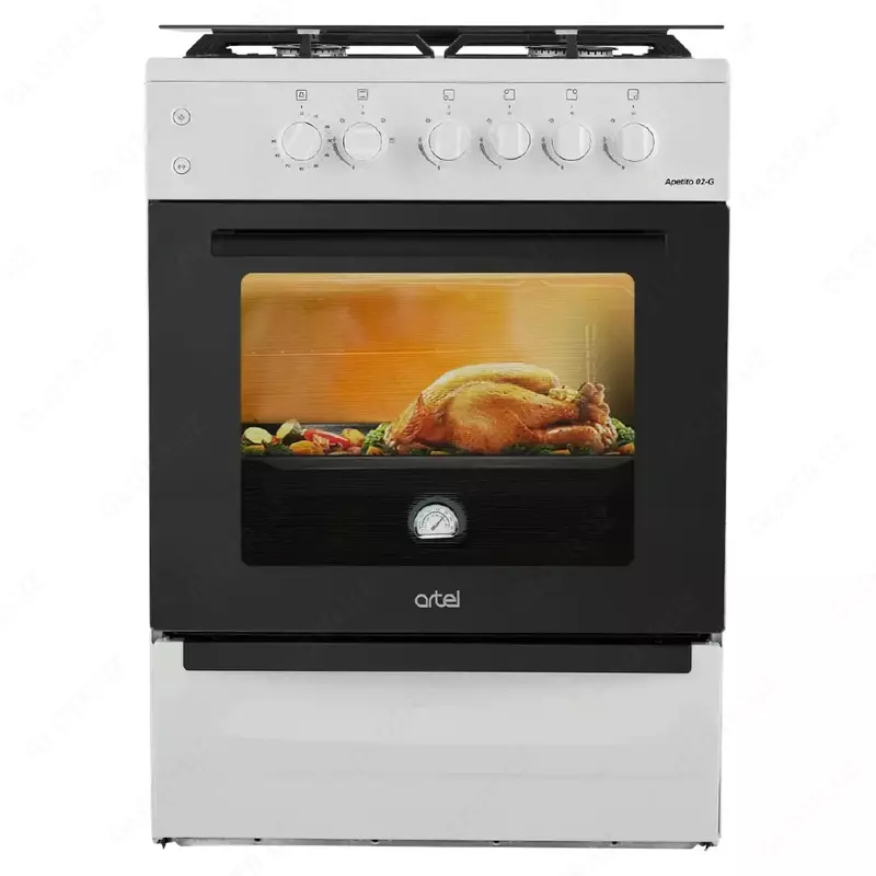 "ARTEL" gaz plitasi Apetito 02-G CHU, 65 l, elektr otash, issiq suv (Oq)