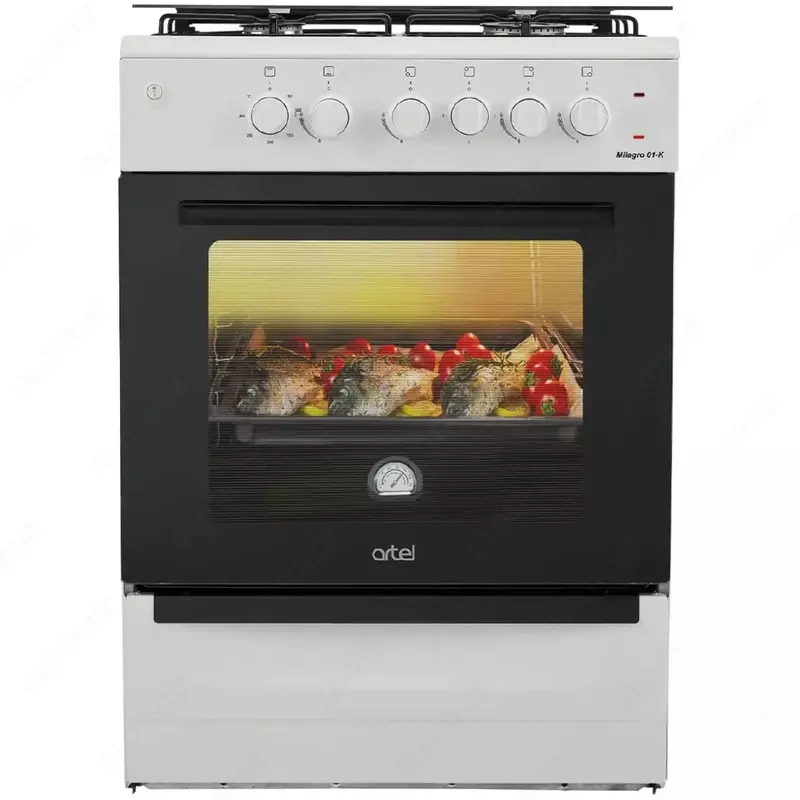 Комбинированная плита (3 газ,1 электро) "ARTEL" Milagro 01-K V1, 65 л, с ГК в духовом шкафу, электроподжиг (Белая)
