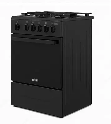 Gaz plitasi "ARTEL" Simfoniya 02-G, Step/Multi, 65 l, elektr otash, panjara, issiq suv, (qora/mat)
