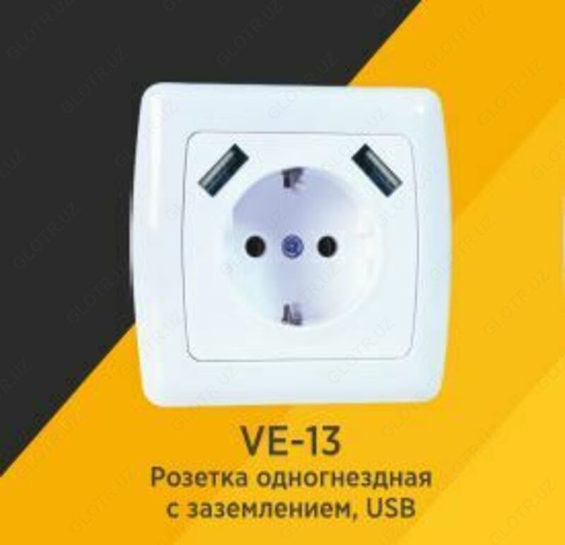 Розетка VERA VE-13 заземленная с USB разъемами