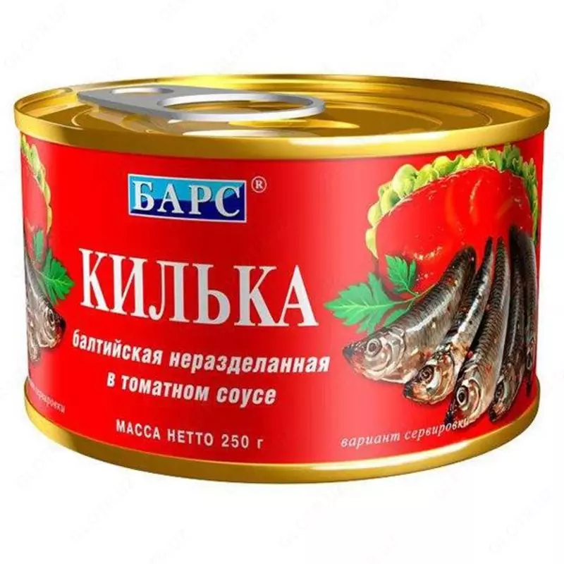 Балтийская Килька неразделанная, в томатном соусе "Барс" (250 гр)