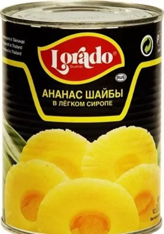 "Lorado" ananas yengil Siropdagi yuvish vositalari konservalangan 580ml
