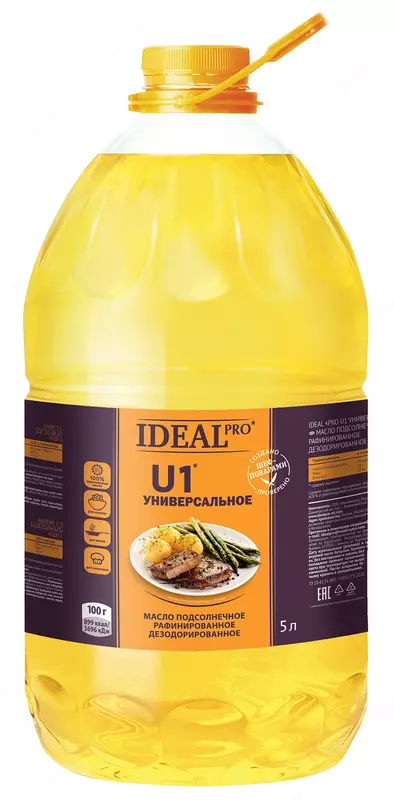 Масло подсолнечное Ideal U1 универсальное рафинированное, 5л