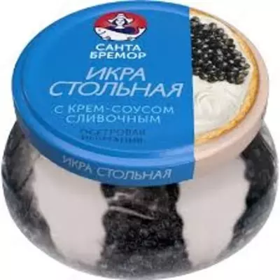 Sturgeon ikra "Santa Bremor" qaymoqli qaymoqli sousli stol, taqlid, 220 g