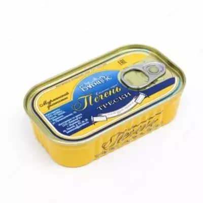 Sovutilgan xom ashyodan tabiiy cod jigari Barenzrus 115 gramm temir yo'l