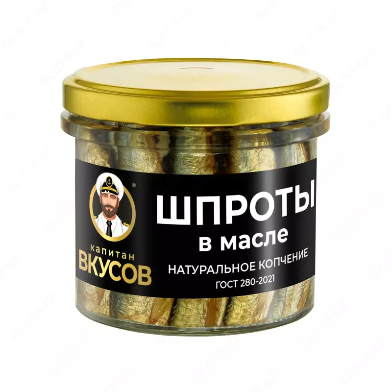 Шпроты Капитан вкусов в масле, стекло, 250гр