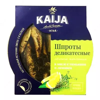 Шпроты деликатесные в масле с тимьяной и лимоном Kaija, 120гр