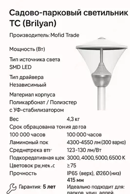 Park va ko'cha chiroqlarini qo'llab-quvvatlaydi