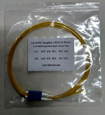 LC/UPC Duplex LSZH 0.9mm 9/125 G652D Single Mode Pigtail 1.5meter Yellow LC/UPC Duplex LSZH 0.9mm 9/125 G652D Single Mode Pigtail 1.5meter Yellow