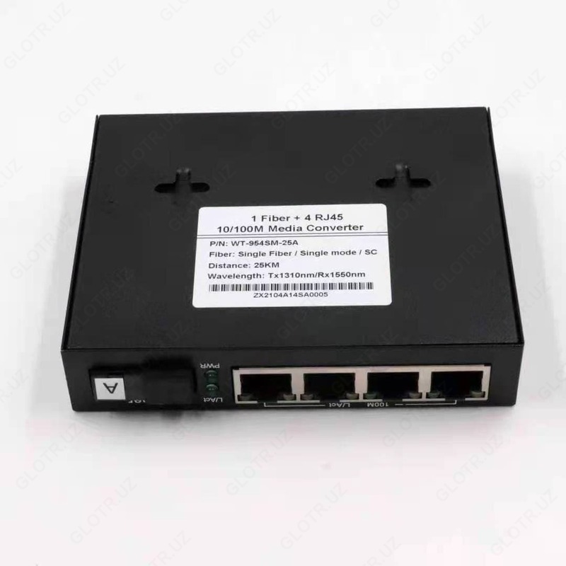 Медиаконвертер 1*9 10/100M Single Mode Single Fiber 25km 4 RJ45 Media Converter