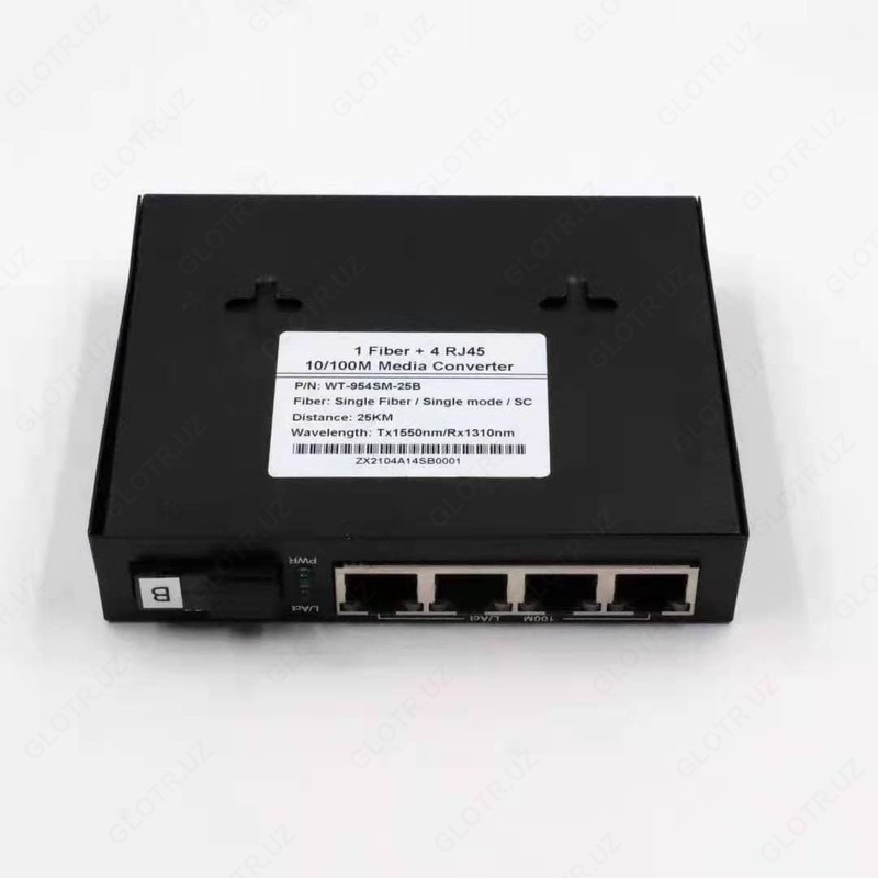 Медиаконвертер 1*9 10/100M Single Mode Single Fiber 25km 4 RJ45 Media Converter