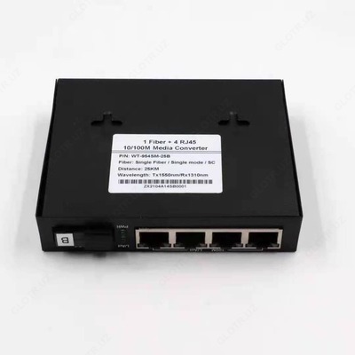 Медиаконвертер 1*9 10/100M Single Mode Single Fiber 25km 4 RJ45 Media Converter