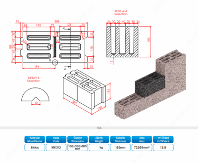 Каменный блок МК 313 / 188х388х185 мм