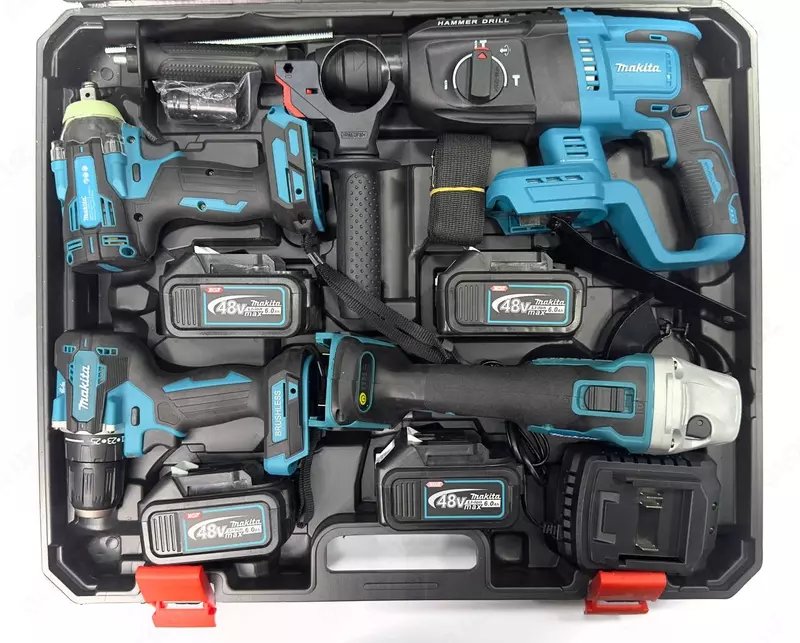 Набор инструмента 4х аккумуляторов (Перфоратор+балгарка+Дрель+Гайкаверт) 4в1 MAKITA