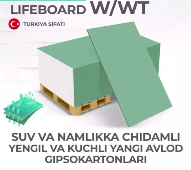 Гипсокартон огнестойкиё/влагостойкий 12.5 WF LIFEBOARD