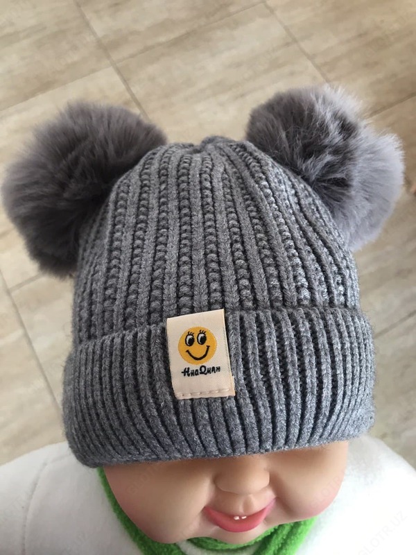 Детские вязаные шапочки с помпоном