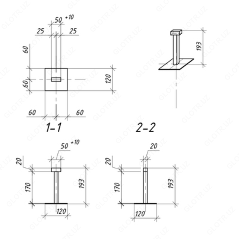  Закладная под бетонирование 120х120 мм h-180 мм - 