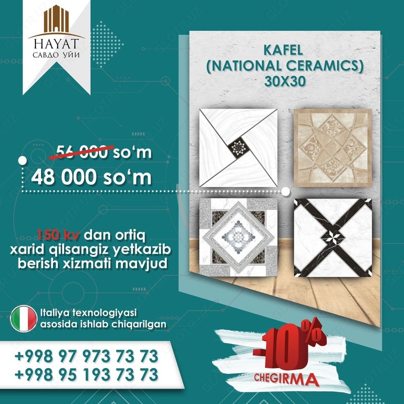 30x30 hajmli milliy keramikadan plitka
