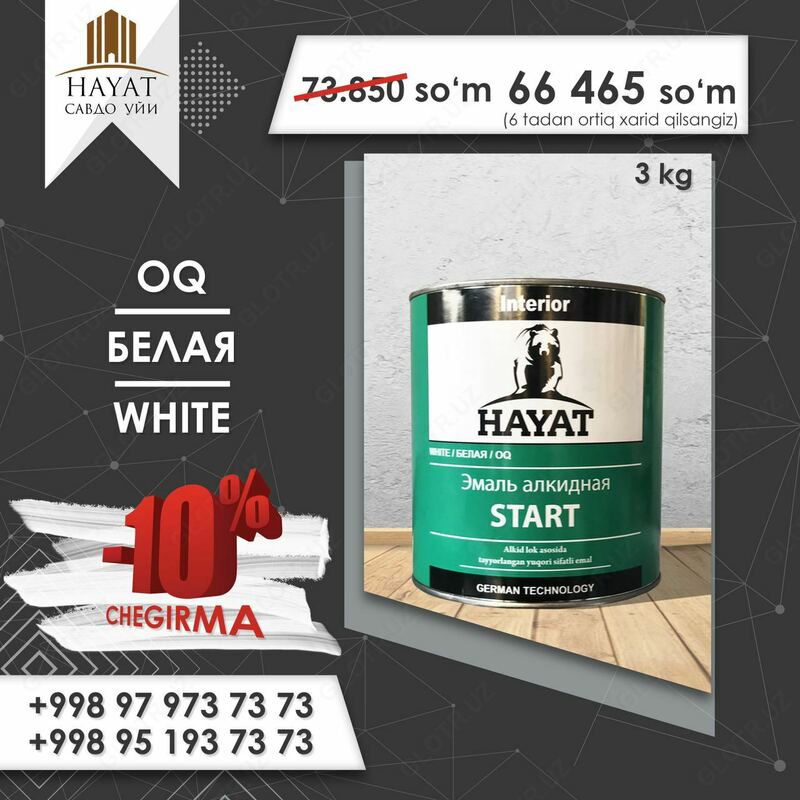 Hayat Start alkidli emal (3 kg / oq) - 66 465 so'm