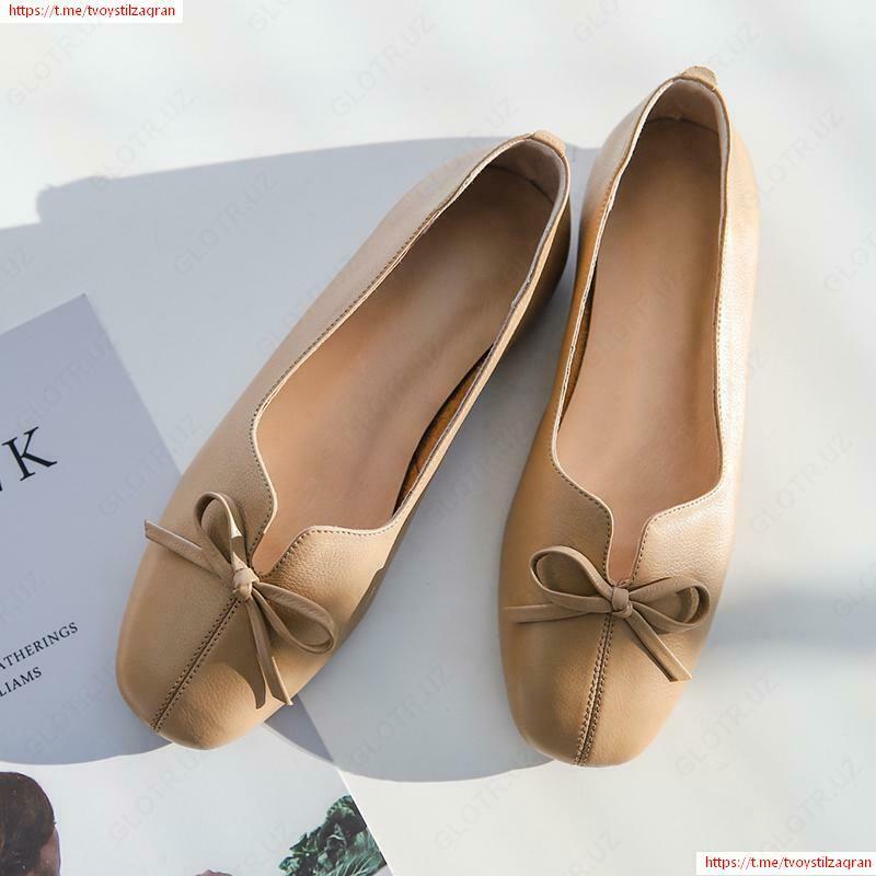 Bo'yashsiz haqiqiy charmdan qilingan ayollar balet kvartiralari; yumshoq tagliklardagi yumshoq tagliklar; Dam olish uchun espadrilles; kamon bilan tasodifiy ayollar. - TOSHZAGRAN