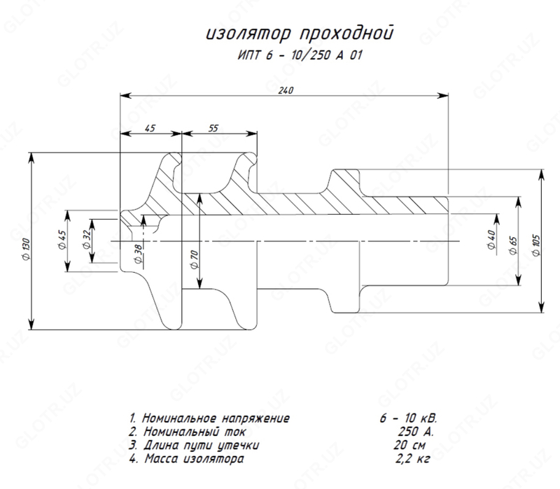 Изолятор ВН трансформатора 25 -160 кВА(ИПТ-6-10/250А) - от {0} сум