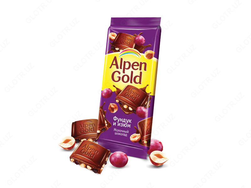 Alpen Gold шоколад молочный с фундуком и изюмом
