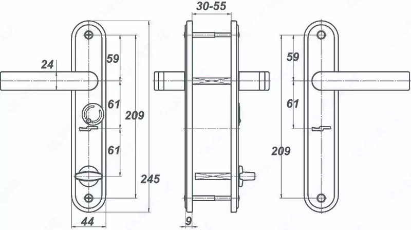  Ручка дверная на планке Меттэм НР 0601 для сувальдных замков с защелкой - 