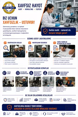  O‘zbekiston Respublikasi Vazirlar Mahkamasining 2025-yil 25-iyuldagi 454-sonli qarori talablariga muvofiq kasbiy xavfni baholash xizmati ООО XAVFSIZ-HAYOT