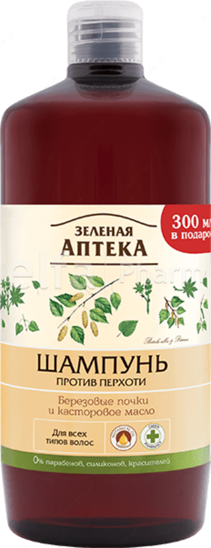 Зеленая аптека. Шампунь березовые почки и касторовое масло против перхоти 1 л