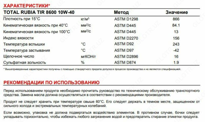   МОТОРНОЕ МАСЛО TOTAL RUBIA TIR 8600 10W-40 ФРАНЦИЯ