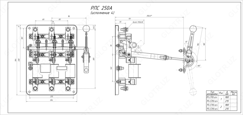 Switch RPS - 2/1 P 250A PN holda, 4-versiya